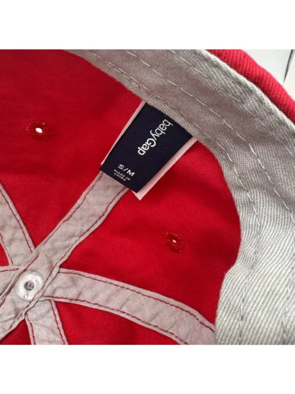 Baby Gap Red Baseball Cap Hat Size S/M Cotton Twill Elastic Back Logo
